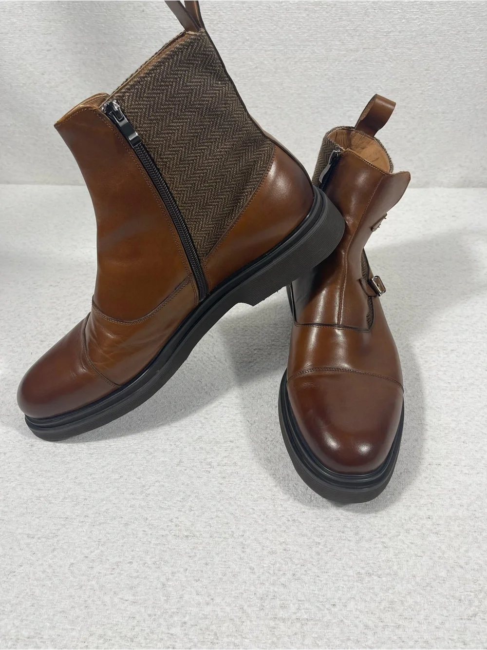 Marc Nolan Men’s Brown Leather Chelsea Ankle Boots Round Toe Zip US 15. SKU#0519